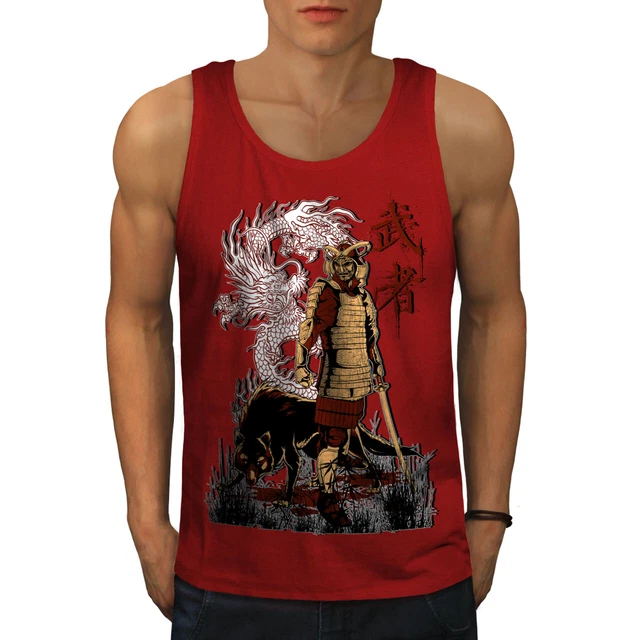 Wellcoda Japan Dragon Wolf Mens Tank Top, Katana Active Sports Shirt