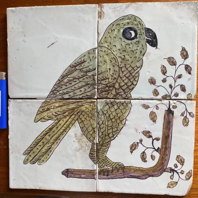 Delft Dutch Ceramic Mural Tile with Parrot 18ème XVIIIe siècle 18th Century