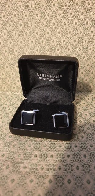Debenhams men's cufflinks boxed - square black and chrome lovely gift