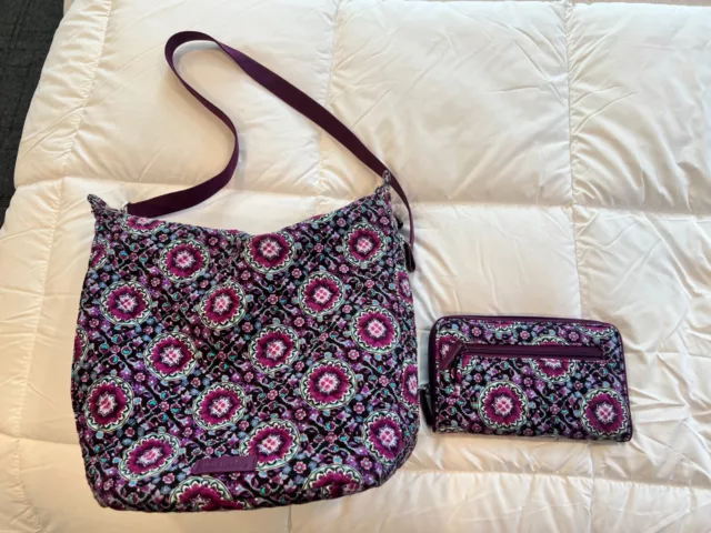 Vera Bradley Purse and Wallet - Black and Purple- Gently Used and in great shape