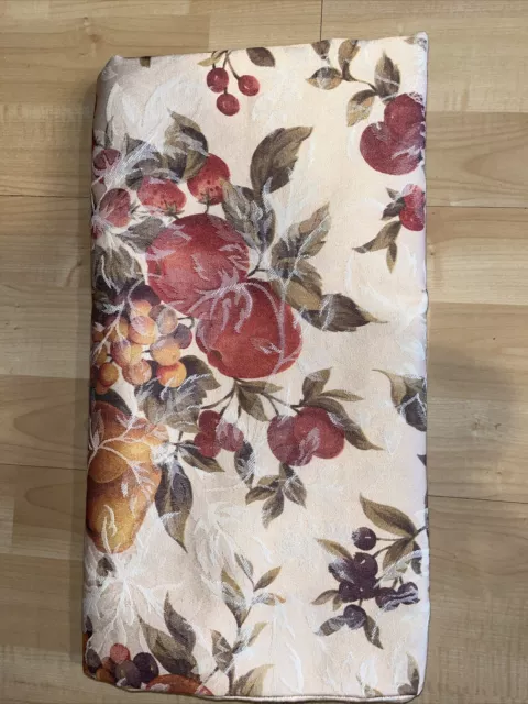 Fall Tablecloth Damask Harvest Fruit Autumn 56" x 98" Apples Pears Strawberries.