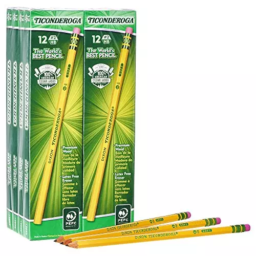 TICONDEROGA Pencils, Wood-Cased, Unsharpened Graphite #2 HB Soft, Yellow 96-Pack