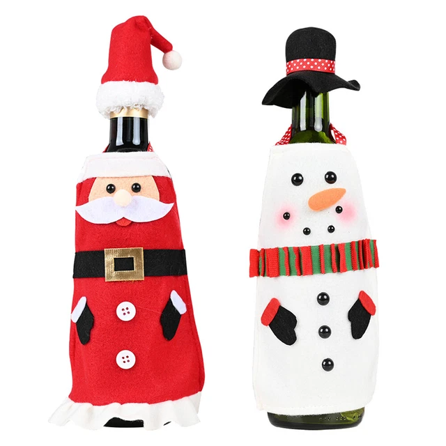 2 Set Cappello Bottiglia Natale Creativo e Grembiule Copertura Bottiglia Vino Rosso Natale F