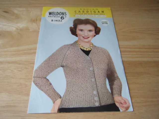 Cárdigan Raglan vintage de 1950 con patrón de tejido para damas, DK 34-36", soldadores B1432