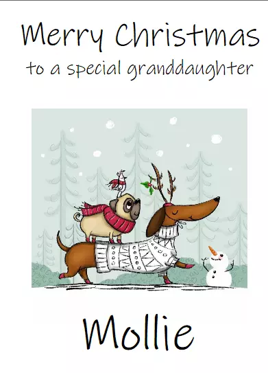 Personalised Greetings Card Christmas Xmas Dogs Dog Pug Dachshund Snowman
