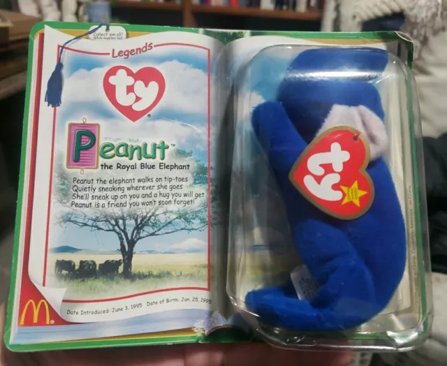 TY PEANUT The Royal Blue Elephant 1995 McDonalds Beanie Baby RARE RETIRED Sealed