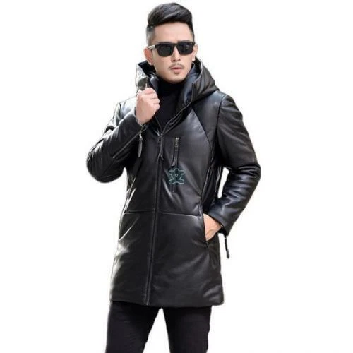 95% Duck Down Business Hooded Real Leather Mens Jacket Winter Thick COat M-4XL