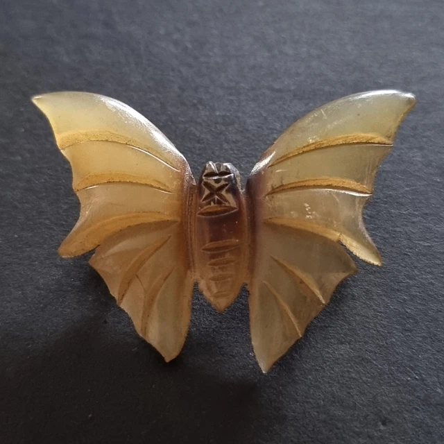 Broche Papillon Art Nouveau En Corne Sculptée - Vintage, Très Bon état