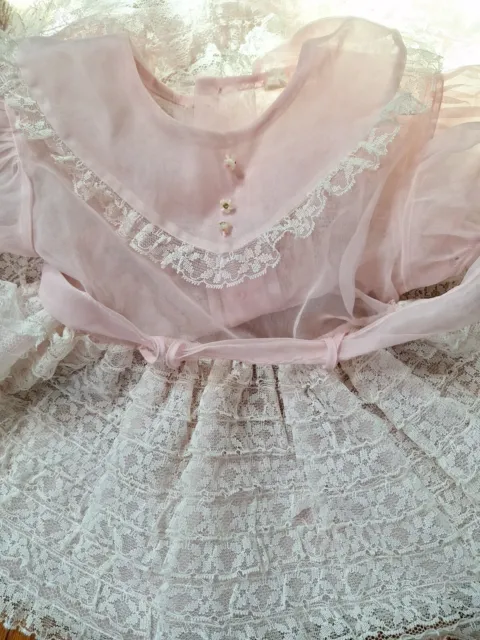 VTG 50s/60s  Toddler Sheer Nylon Pink Ruffled Lace Party Dress - Circle Organza