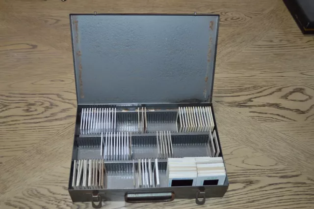 Vintage Metal Storage Case with 35mm Slides  11" x 7.5" x 2.75" Holds 162 Slides