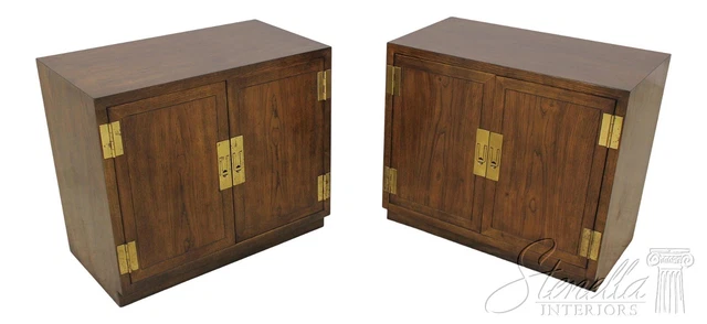 59059EC: Pair HENREDON Campaign Style Oak Cabinet Nightstands