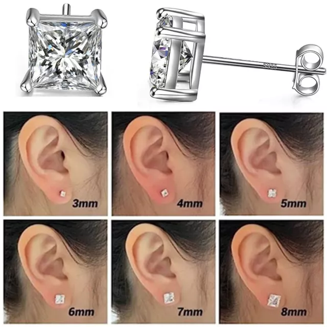 925 Sterling Silver Stud Earrings Women Men Genuine Cubic Zirconia Ladies Set CZ