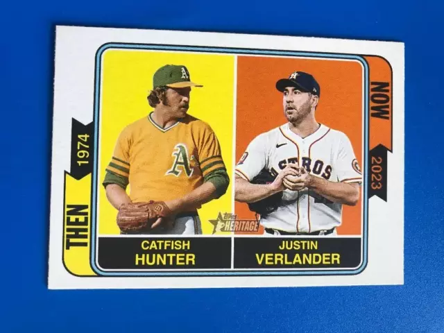 Than & Now Catfish Hunter/Justin Verlander 2023 Topps Heritage #14