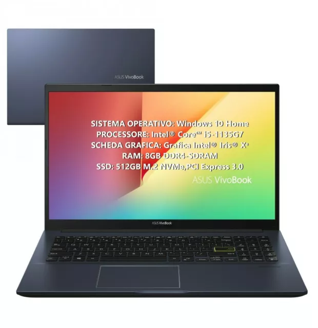 Notebook VivoBook ASUS 15,6" i5-1135G7 8GB SSD 512GB Windows 10 X513EP-BQ558T