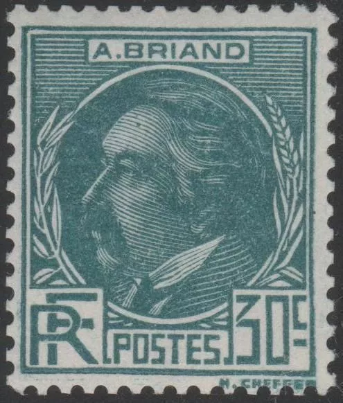 FRANCE STAMP YVERT SCOTT 291 " ARISTIDE BRIAND 30c BLUE GREEN 1933"MNH  VVF C790