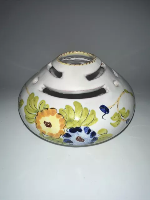 Italian Pottery Vase Flower Frog Hand Made/Painted Floral Multicolor Signed