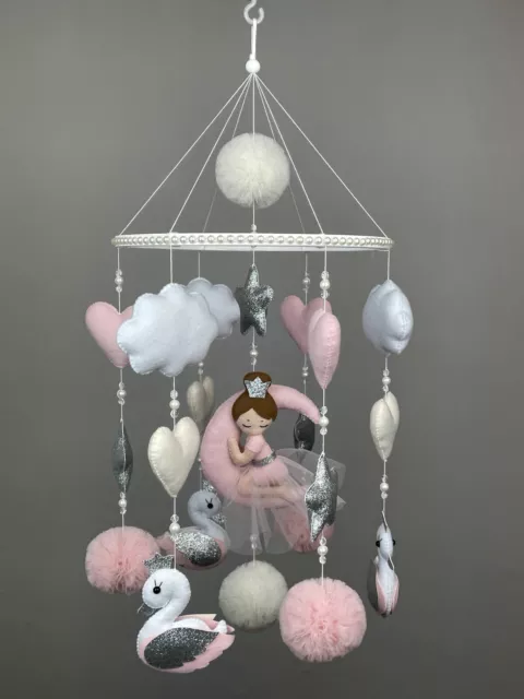 Baby crib mobile girl Princess swans mobile pink nursery mobile New baby gift