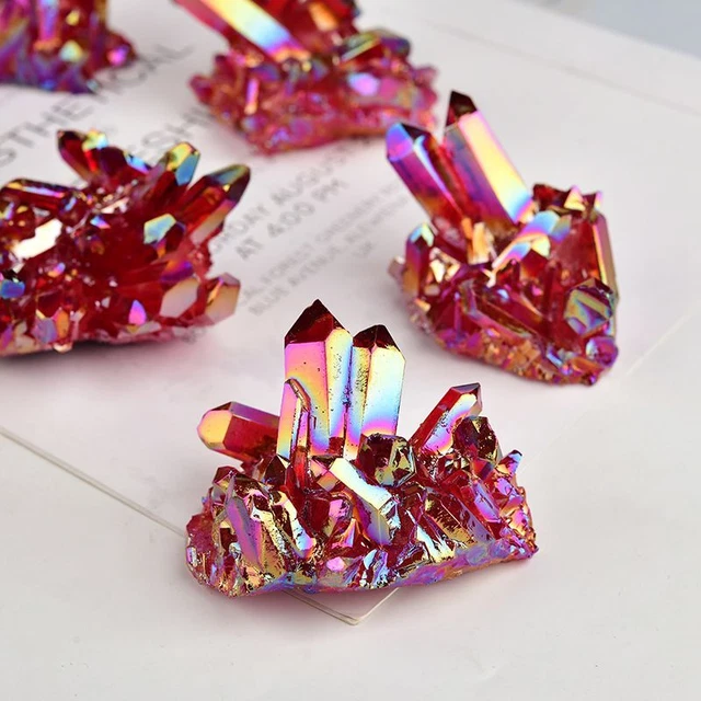 50g Natural Aura Red Titanium Stone Quartz Crystal Cluster Rock Specimen Healing