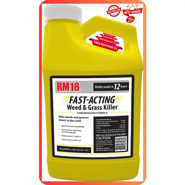 RM18 64 oz Fast-Acting Diquat Herbicide - Eradicate Roots and Weeds