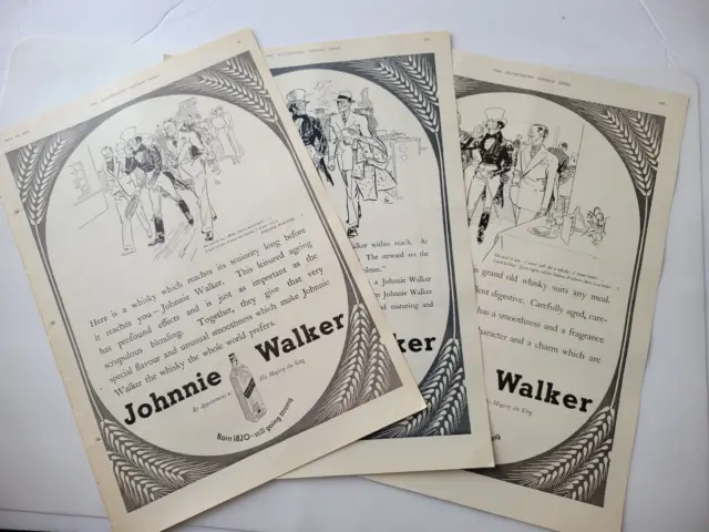 Johnnie Walker Blended Scotch Whiskey Set 3 1935 UK Ads ~14.5x10"
