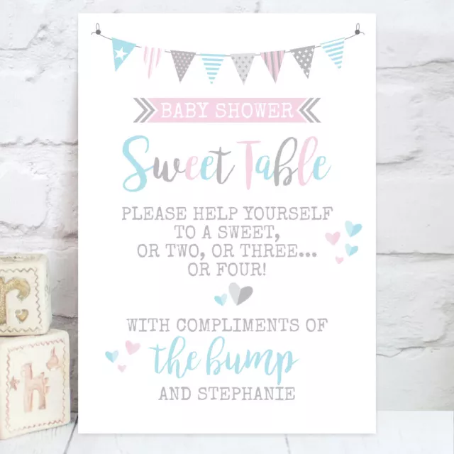 Personalised Baby Shower Sweet Table Candy Buffet Sign Pink or Blue (BS6)