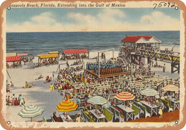 Metal Sign - Florida Postcard - Pensacola Beach, Florida, extending into the Gu