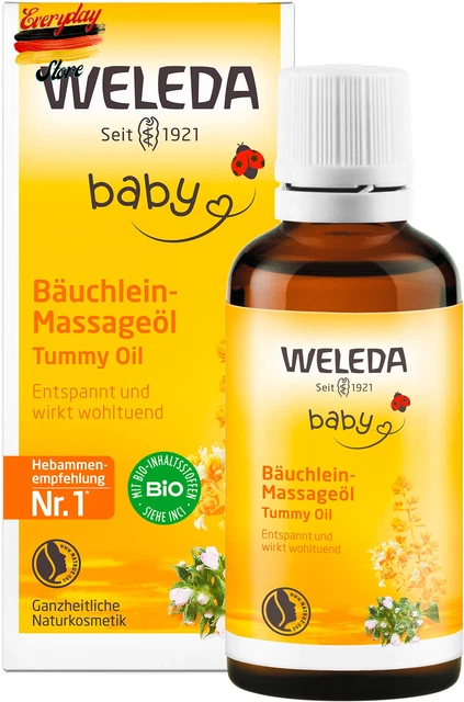 Olio da massaggio per bambini biologici Weleda, cosmetici naturali olio da massaggio contro il dolore addominale