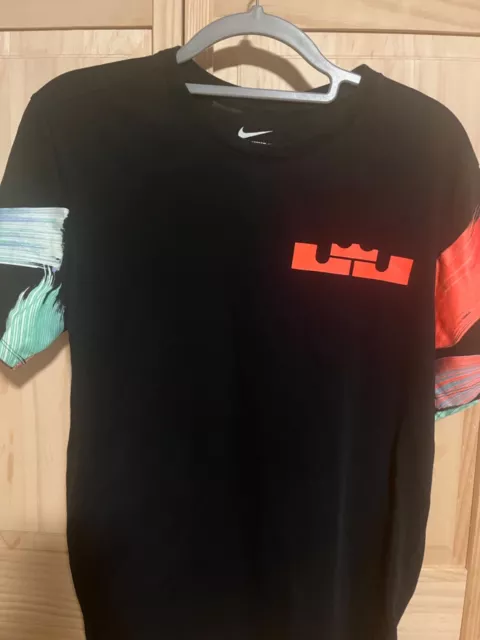 Nike Lebron James T Shirt Size Medium Black Crown Logo Dri Fit Short Sleeve M