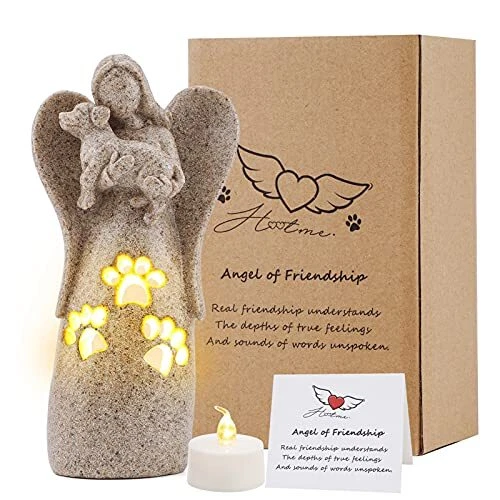 Angel of Friendship Dog Memorial Gifts Candle Holder Pet Loss Candle Sandstone