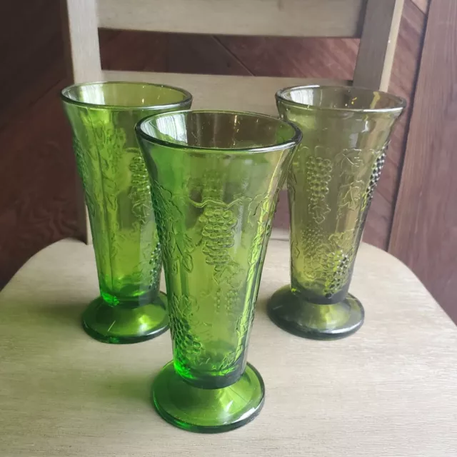 Depression Indiana Glass Vase 8” Vintage Grape Vine Design Green Lot of 3