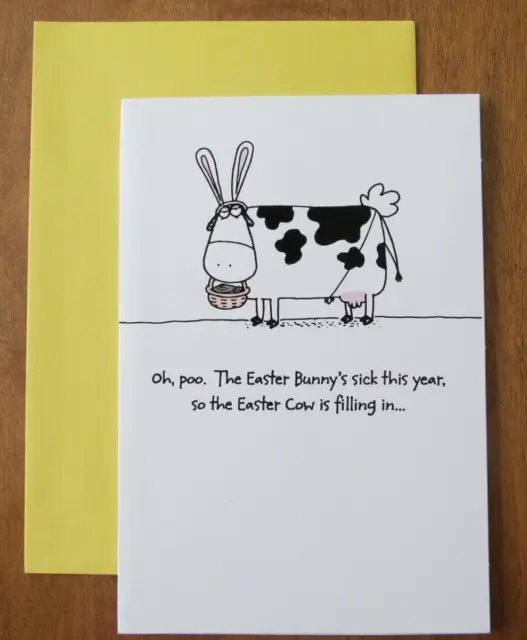Tarjeta de felicitación de Pascua humorística de un sello distintivo y relleno de vaca ENV para conejo de Pascua
