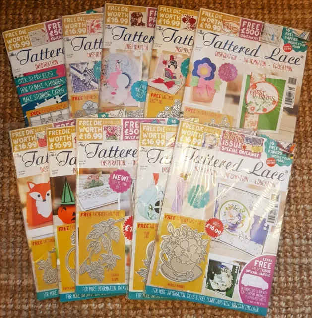 TATTERED LACE MAGAZINES -Choose from  Issue 41 to 80 Complete with die Brand New