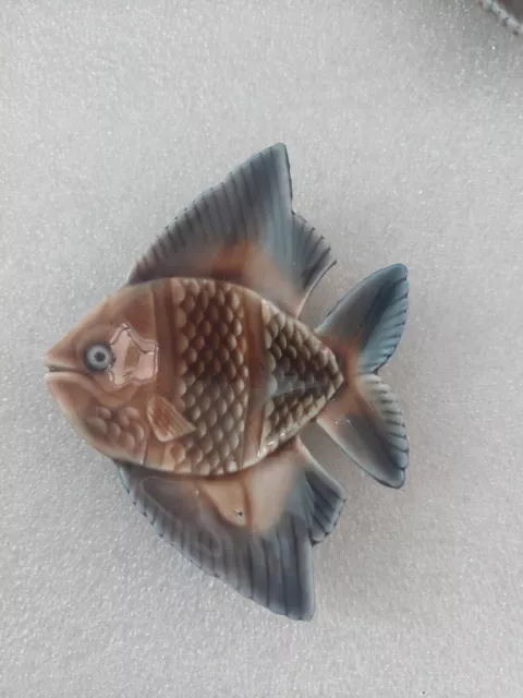 Vintage Wade Porcelain Angel Fish Trinket Pin Dish Glazed Blue Brown Fishes Pair 2