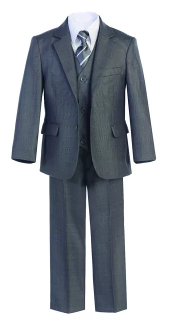 Magen Boys gray FORMAL SLIM FIT suit 7 pcs set coat,vest,pant,shirt,clip tie