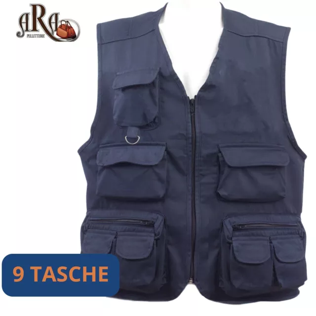 Gilet Da Lavoro Multitasche Smanicato Uomo Caccia Pesca Estivo Escursioni Sport