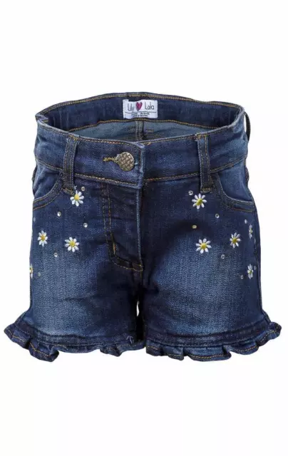 Ragazze Floreale Fondo A Balze Dettaglio Pantaloncini Jeans BlueSummer