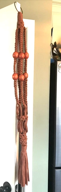 Burnt Orange Vintage 70's Beaded Macrame BOHO Plant Holder Retro hanger MCM 41"