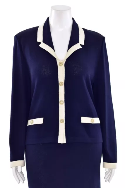 St. John Collection Santana Knit Jacket/Blazer in Navy Blue/Cream sz 16 2