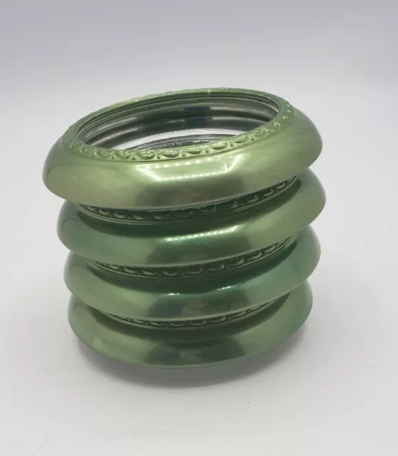 Vintage Set of 4 Crystal Glass Coaster Ashtrays. Trimmed in Green.