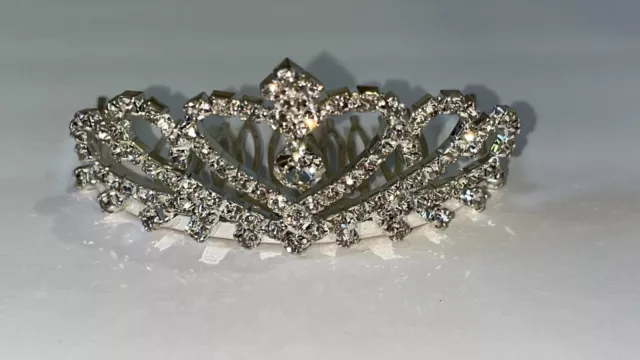 Mini Crystal HEART TIARA Hair Comb Costume Accessory PROM Wedding Princess