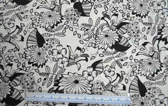 Cotton Fabric, Jungle Black on White, 110cm Wide Per 50cm, Quilting, Patchwork