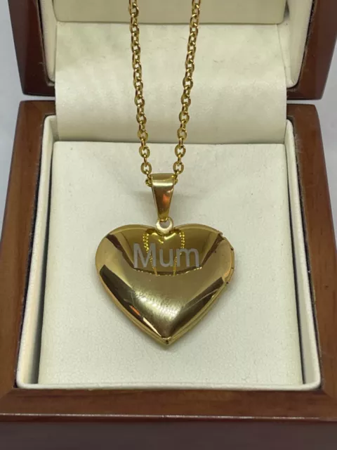 9ct Gold filled Heart Locket  Necklace Engraved Mum or Daughter  FREE Gift Box