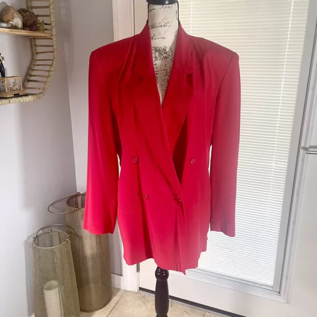 Jaqueline Ferrar Vintage Red 80’s Oversized One Button Silk Blazer Size 12