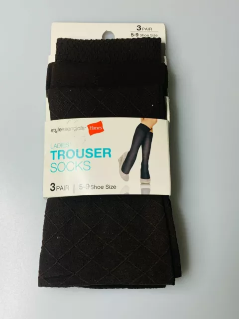 3 Pairs Hanes Style Essentials Ladies Trouser Socks, Brown, 5-9 Shoe Size