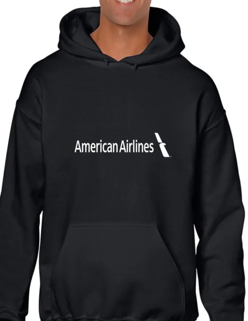 American Airlines White Retro Logo US Aviation Black Hoodie Hooded Sweatshirt