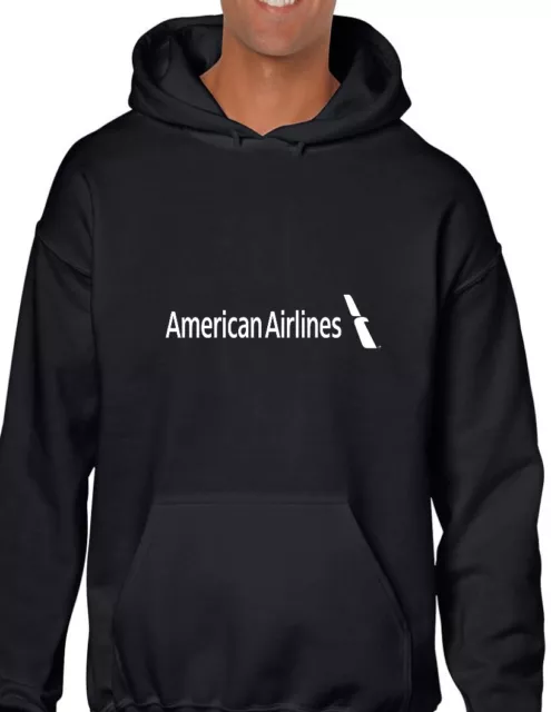 American Airlines White Retro Logo US Aviation Black Hoodie Hooded Sweatshirt