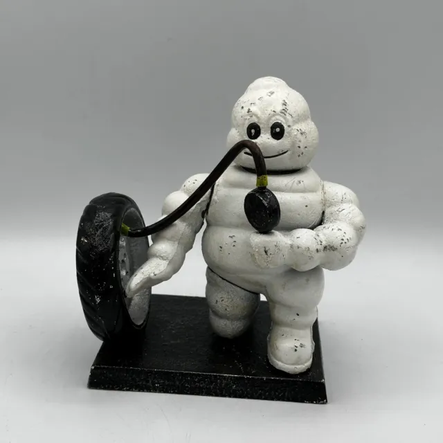 Michelin Man Bibendum Inflating Tire w/ Moveable Head 6.5" Tall Statue Cast Iron