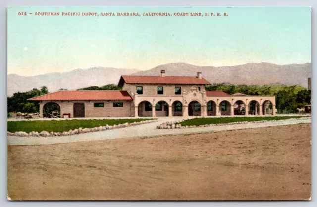 Southern Pacific Depot c1900s Santa Barbara California Vintage Mitchell Postcard