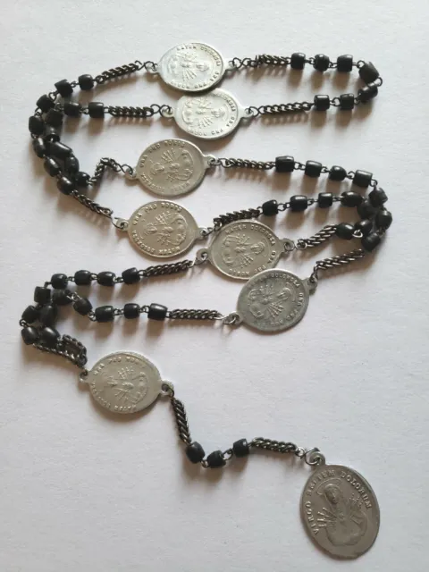 Antique Vtg Seven Sorrows Of Mary Rosary Blk Wood Medals