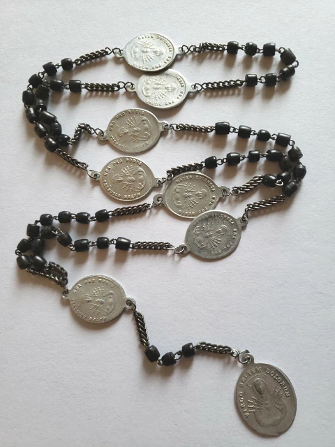 Antique Vtg Seven Sorrows Of Mary Rosary Blk Wood Medals Antique Vtg Seven Sorrows Of Mary Rosary Blk Wood Medals